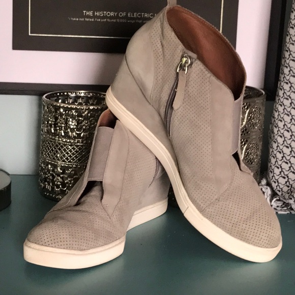 grey suede wedge sneakers